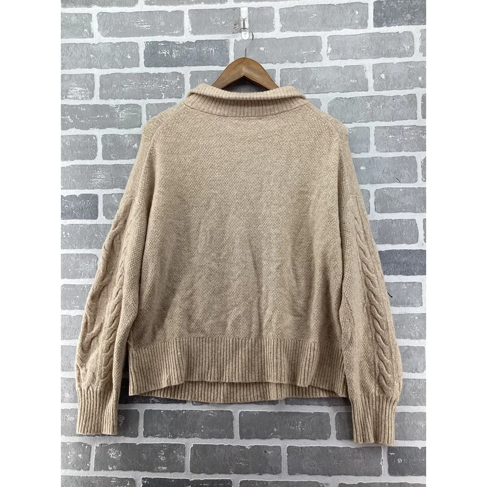 J.Crew Womens Merino Wool Alpaca Cable Knit Quarter Zip Sweater Beige XL